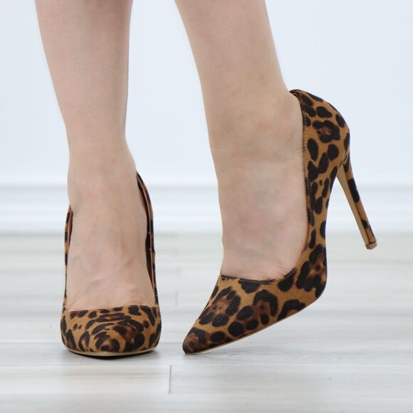Leopard Pointed Toe Slip On Faux Suede Needle High Heel Stiletto - Picture 9 of 12
